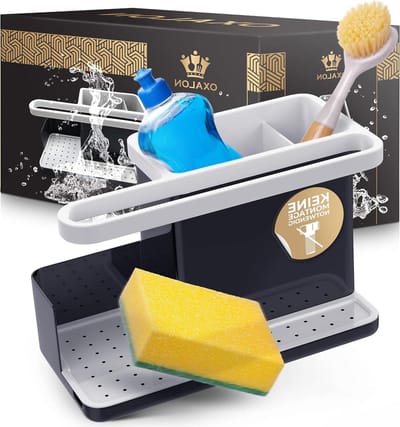 Spoelbak-organizer met sponshouder - Keukenaccessoire voor keukengerei en spoeldoek - Zwart/antraciet - wastafel-organizer sponshouder gootsteen magnetische