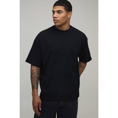 Oversized Waffle T-Shirt | Black | Size XS