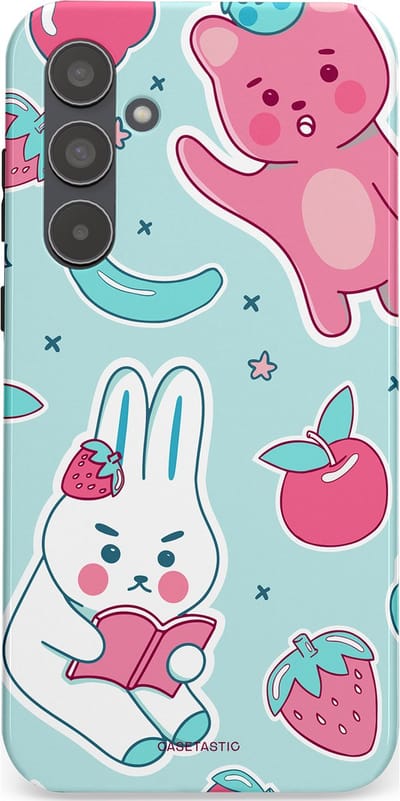 Casetastic hoesje geschikt voor Samsung Galaxy A55 - Dubbellaagse bescherming - Fruitige vriendjes - Fashion Case - Mintgroen Lichtgrijs Lichtroze Wit