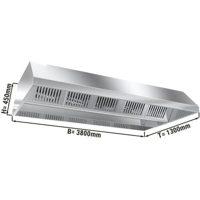 GGM Gastro Deckenhaube - 3800mm - mit Filter & Lampe Zilver