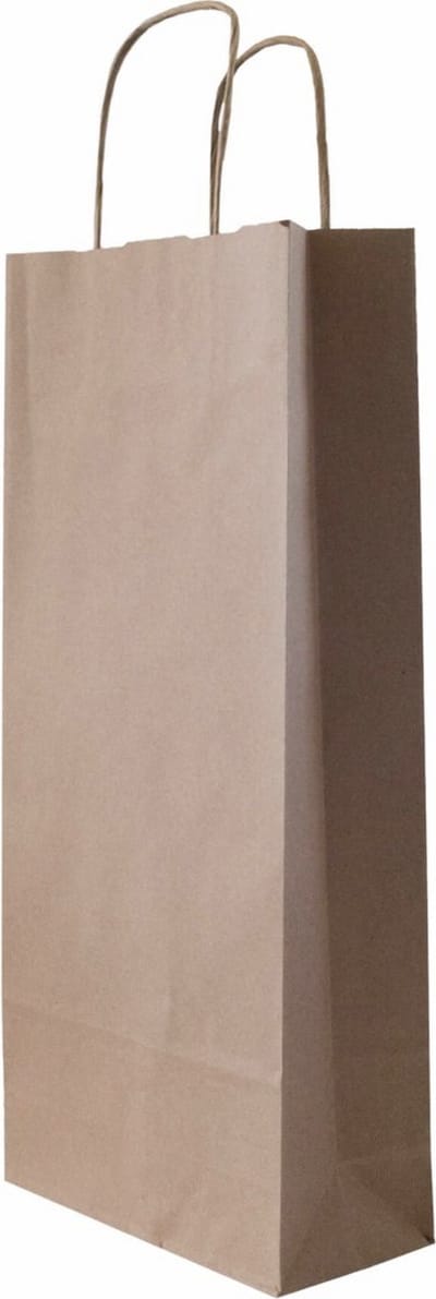50x BIO Nature Kraft Wijntas 14+8x39cm voor 1 Fles - Flestas/wijnflestas Cadeauverpakking - draagtas voor Fles/wijn - Fleszak · Fles zak