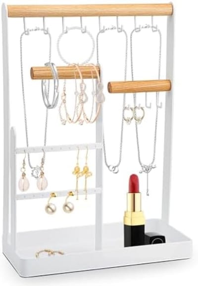 PromoHome Sieraden Organizer - Witte Metaal Houder voor Kettingen, Armbanden en Oorbellen