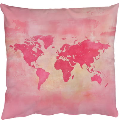 Sierkussens - Kussentjes Woonkamer - 50x50 cm - Wereldkaart - Roze - Vaag
