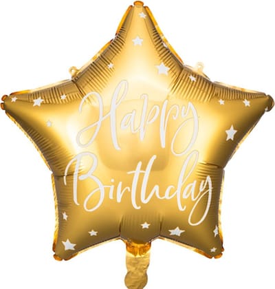 Folieballon - Happy birthday - Ster - Goud, wit - 40cm - Zonder vulling