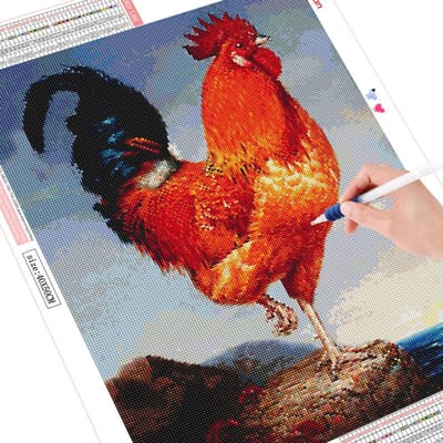 Peinture diamant 5D coq, mosaïque, décoration de maison, broderie d'images d'animaux 20X30CM red