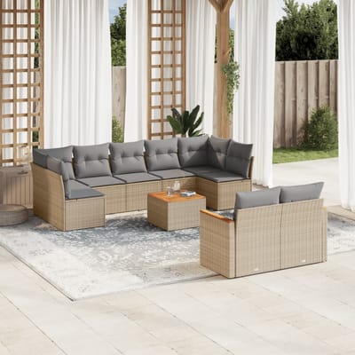 vidaXL - 10-delige - Loungeset - met - kussens - poly - rattan - gemengd - beige