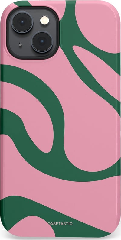 Casetastic hoesje geschikt voor Apple iPhone 14 Plus - MagSafe - Dubbellaagse bescherming - Groen Roze Dansende Vormen - Fashion Case - Lichtroze Donkergroen