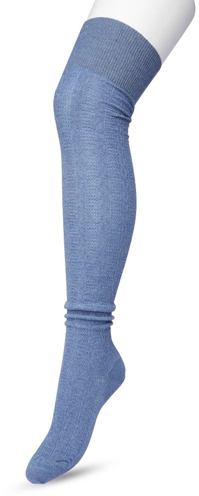 Bonnie Doon Bio Kabel Overknee kousen Dames Jeans Blauw maat 36/42 - Klassieke Kabel - Biologisch Katoen - Comfort - Classic Cable Overknee sokken - OEKO-TEX - Gladde Naden - Kniekousen - Duurzaam Huidvriendelijk - Jeans Blue Heather - P53498.253