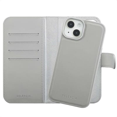 Selencia Hoesje - Geschikt voor Apple iPhone 14 / 13 - Olyn Uitneembare Bookcase geschikt voor MagSafe - Grijs