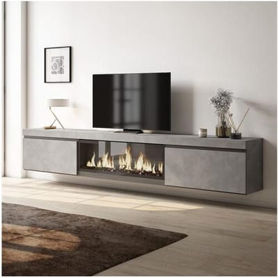 Skraut Home TV-Meubel, Lowboard, 267x35x45cm, Groot formaat TV, Elektrische haard XXL, Hangend, Cement