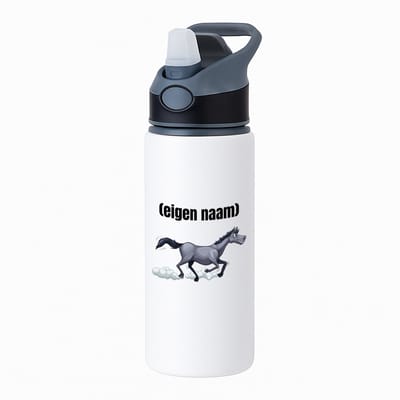 Hacebo® - rennend paard met eigen naam waterfles met rietje zwart - Paarden - paarden liefhebbers - iemand die houdt van paarden - verjaardag - cadeau - kado - water fles - 650ML