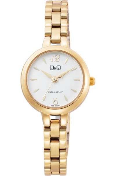Q&Q Q55B-003PY - Horloge - Analoog - Dames - Vrouwen - stalen band - Rond - Metaal - Cijfers - Streepjes - Goudkleurig