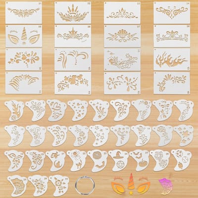 Dailygoods- Gezichtsverfsjablonen 46 Stuks - Herbruikbare Sjablonen - Gezichtsverf Stencils - Lichaamstatoeages - DIY Kunst - 2 Ontwerpen 12x7,5 cm / 7,7x7,2 cm