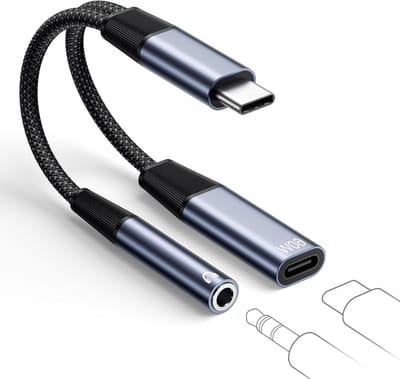 USB C naar 3.5mm Jack en Oplader Adapter, Type C Hoofdtelefoon Splitter met PD 60W Snelladen voor iPhone, iPad en Galaxy Smartphones