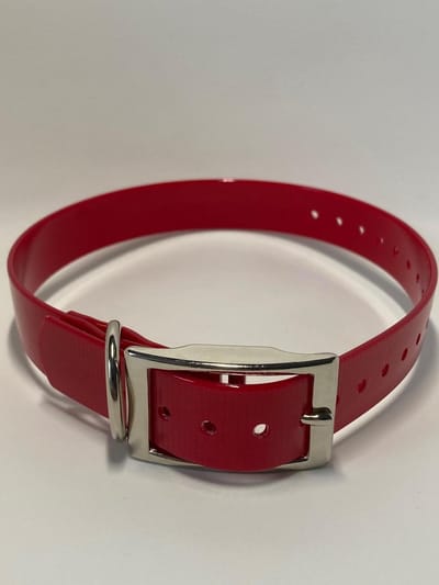 Halsband BioThane GOLD Transparant - ROOD - 600mmx25mm - dubbele gesp