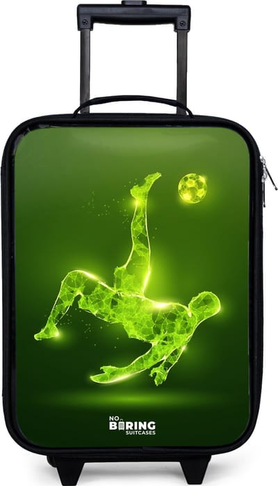 NoBoringSuitcases.com® - Kinderkoffer jongen - Kindertrolley meisje - Groene neon omhaal in actie - Koffer kind lichtgewicht - Reiskoffer trolley voor kinderen - Koffertje met lichtgevende wieltjes - Rolkoffer zwart