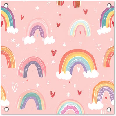 Tuinposter 50x50 cm - Tuindecoratie Regenboog - Patroon - Pastel - Handgetekend - Poster voor in de tuin - Buiten decoratie - Schutting tuinschilderij - Tuindoek muurdecoratie - Wanddecoratie balkondoek