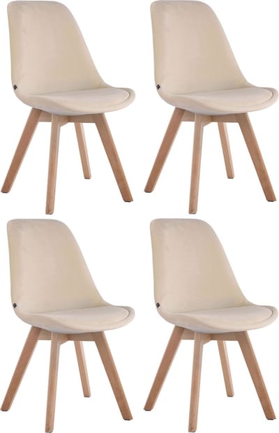 CLP Borneo Set van 4 eetkamerstoelen - Fluweel creme natura
