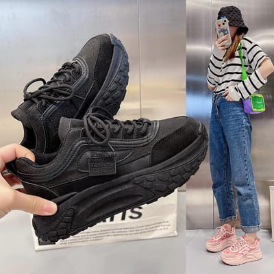 Ademende Papa Schoenen Kinderen Kleine Geurige Herfst Nieuw Dikke Zool Veelzijdig Voeten Kleine Hoogteverhogende Sport- en Vrijetijdsschoenen 40 zwart