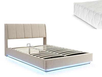 Tweepersoonsbed Tröstiar met matras en LED 160x200 cm beige [en.casa]