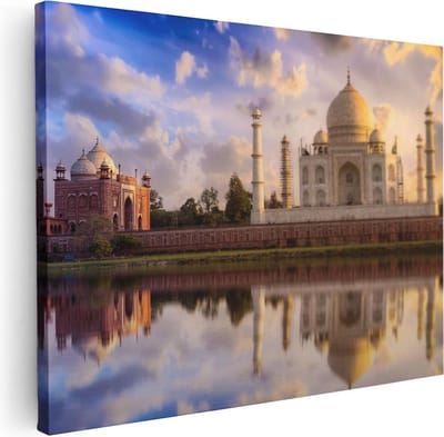 Artaza Canvas Schilderij India - 40x30 cm - Klein - Wanddecoratie Taj Mahal - Muurdecoratie Skyline - Kamer Accessoires