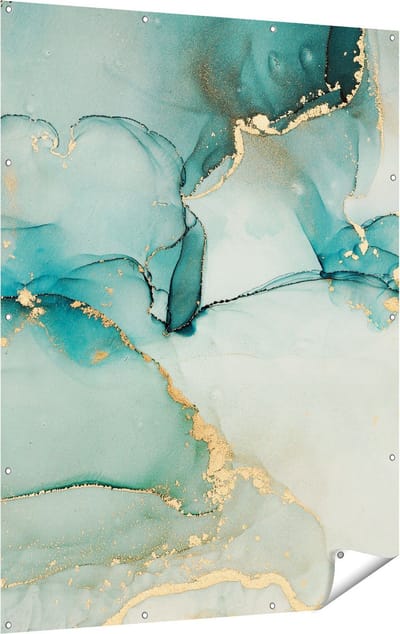 Gards Tuinposter Abstracte Kunst - Blauwe Marmer met Goud - 120x160 cm - Tuindoek - Tuindecoratie - Wanddecoratie buiten - Tuinschilderij