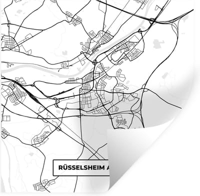 Muurstickers - Sticker Folie - Rüsselsheim am Main - Kaart - Stadskaart - Plattegrond - 100x100 cm - Plakfolie - Muurstickers Kinderkamer - Zelfklevend Behang XXL - Zelfklevend behangpapier - Stickerfolie