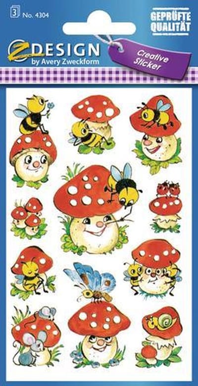 Avery papieretiket Z-design Creative pakje a 3 vel vrolijke paddenstoelen
