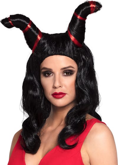 Boland - Pruik Demon fury Zwart - Golvend - Lang - Vrouwen - Duivel - Halloween en Horror