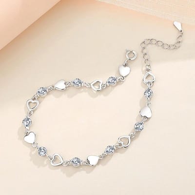 925 Sterling Zilver Hol Hart Zirkonia Armbanden Voor Vrouwen Koreaans Zoet Sprankelend Verstelbare Kettingarmband Mode Sieraden Adjustable beige
