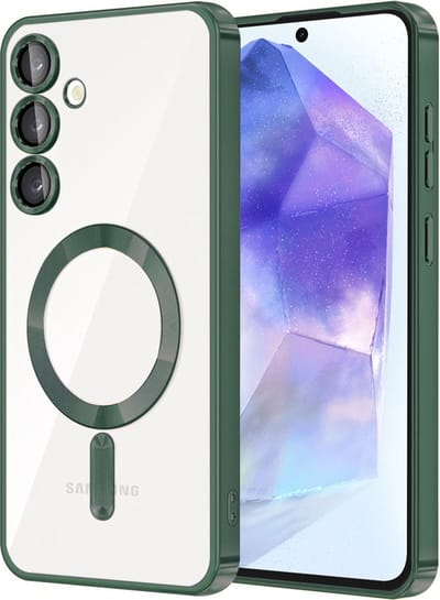 Hoesje geschikt voor Samsung Galaxy A55 - Techsuit Luxury Crystal Back Cover - Geschikt voor MagSafe - Transparant/Donkergroen