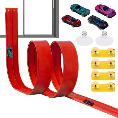 Flexibele racebanen - Peuter speelgoed - Samen spelen - Zuignap stabilisatoren - 5 meter - Rood