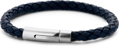 Frank 1967 7FB-0219 Stalen Heren Armband met Leer - Gevlochten - Lengte 21 cm - Blauw