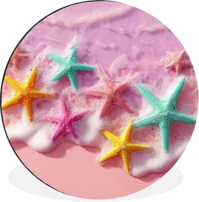 WallCircle - Wandcirkel - Muurcirkel - Zeesterren - Strand - Golven - Aluminium - Dibond - 30x30 cm - Binnen en Buiten
