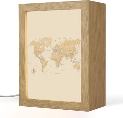 Tafellamp 15x20 cm - LED lamp - Wereldkaart - Realistisch - Beige - Decoratieve tafellampen - Dimbaar - Tafellampje slaapkamer - Woonkamer binnen