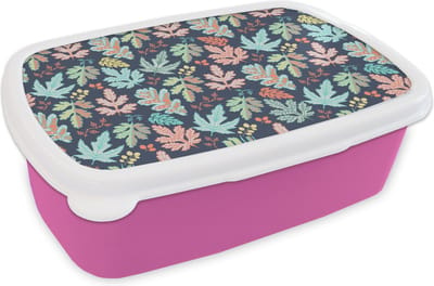 Broodtrommel Roze - Lunchbox - Brooddoos - Bladeren - Patronen - Barok - 18x12x6 cm - Kinderen - Meisje