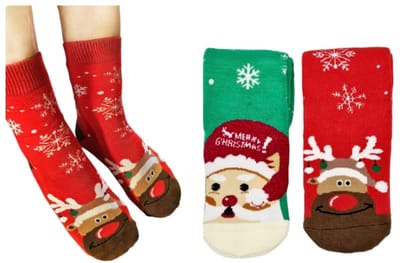 Warme dikke Kerstfiguren Kerstsokken Rendier- Sneeuwpop-Kerstman- 35-38 - 2 paar - Twee unieke ontwerpen - Naadloos - Perfect kerstcadeau - Happy Kerst sokken- Kerstsokken Heren & Dames – Feestelijke kerstcadeaus voor dames, heren en kinderen