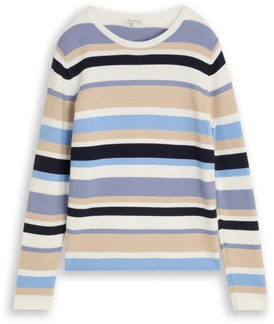 Tom Tailor - Gebreide trui van katoen - Maat M - navy blue beige stripe