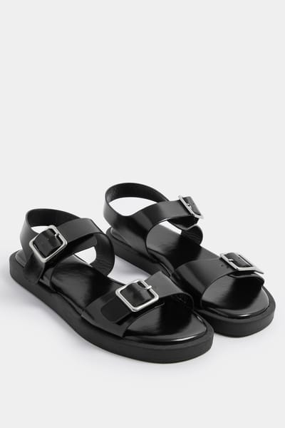 Yours Zwarte Sandalen Van Imitatieleren Met Gespsluiting In Brede Epasvormsize 37EEE