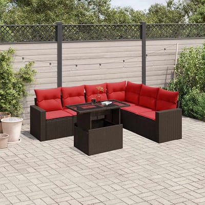 vidaXL - 7-delige - tuinbankset - met - kussens, - bruin - polyrotan