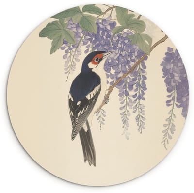 WallCircle® Wandcirkel 120x120 cm - Muurcirkel Specht - Bloemen - Paars - Muurdecoratie woonkamer - Wanddecoratie slaapkamer - Kamer decoratie accessoires - Ronde schilderijen XXL