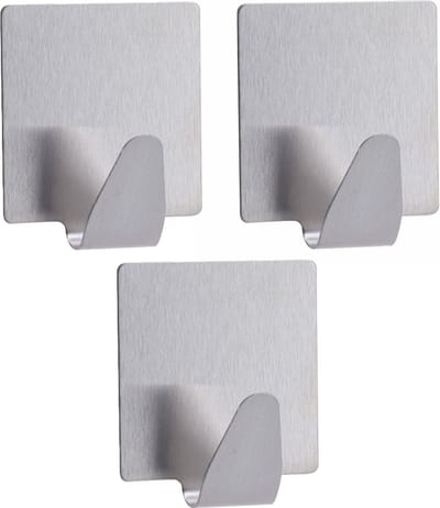 Tendance Plakhaakje vierkant - 3x stuks - 5 x 2,5 x 5,5 cm - Zelfklevende ophang haakjes - RVS - zilver - keuken/badkamer haken
