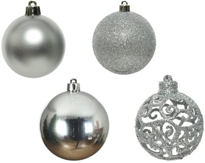 Decoris Kerstbal plastic kunststof mix zilver 16 delig