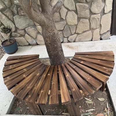 Halfronde Parkbank - Tuinzitbank - Rondom boom - Massief Hout - 125x65x10 cm - Natuurlijk
