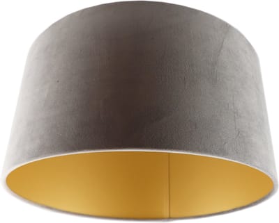 Olucia - MILENE - Fluwelen Lampenkap - Grijs / Goud - Geschikt voor Woonkamer/Slaapkamer/Kantoor/Hal - Vorm: Rond
