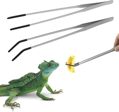 2-delige roestvrijstalen reptielenvoederpincet, 27 cm lange tweezers voor aquaria, rechte en gebogen pincetten met rubberen punt voor aquariums en knutselen