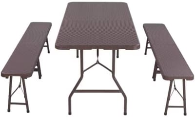Klaptafel - Kampeertafel - Vouwtafel - 2 Banken set - Opvouwbare Tuinmeubelset voor Buiten, Kamperen & Picknick - Picknicktafel met Bankjes - 180 cm - Bruin