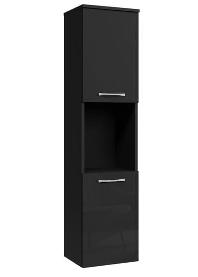 Badplaats Badkamerkast Montreal 30 x 30 x 131 cm – Zwart Hoogglans – Hangende Kolomkast met 2 Deuren
