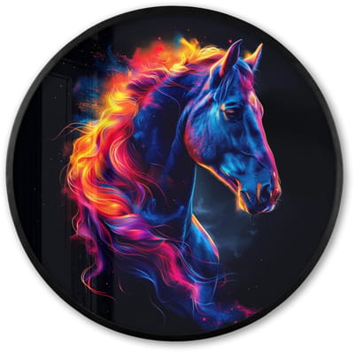 Poster in lijst Rond - Fotolijst 60x60 cm - Posters - Paard - Dier - Rook - Zwart - Kleuren - Ronde posterlijst zwart - Decoratie - Wanddecoratie woonkamer - Muurdecoratie slaapkamer