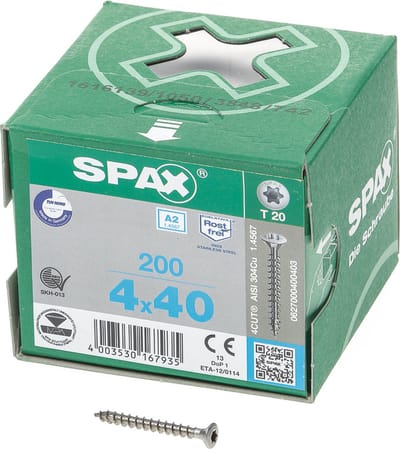 Spax Spaanplaatschroef lenskop RVS T-Star T20 4.0x40mm (per 200 stuks)